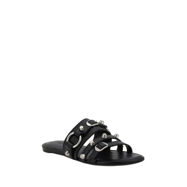 Balenciaga Black Calf Leather Bos Taurus Flat Sandals