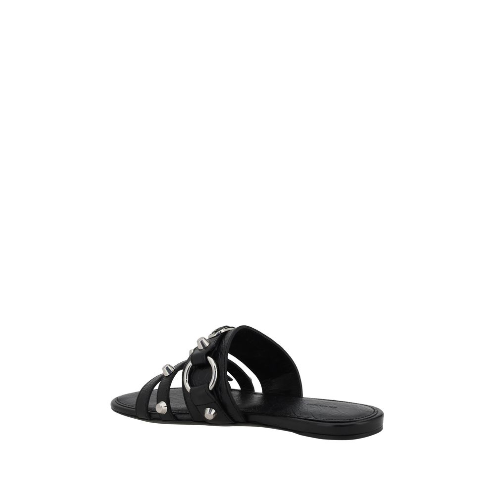 Balenciaga Black Calf Leather Bos Taurus Flat Sandals