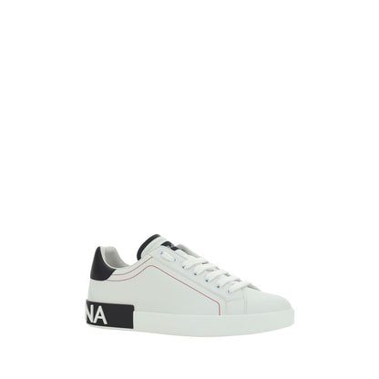 Dolce & Gabbana White Calf Leather Bos Taurus Low Top Sneakers