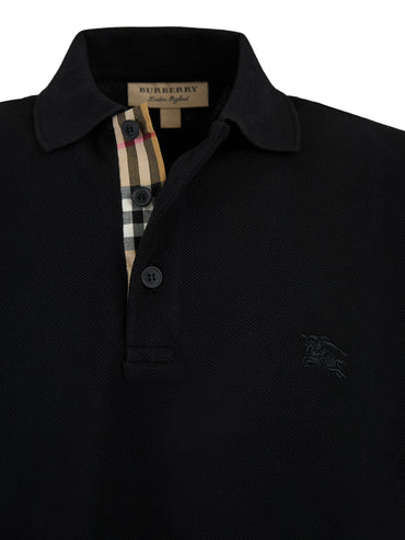 Burberry Black Cotton Collared Polo Shirt