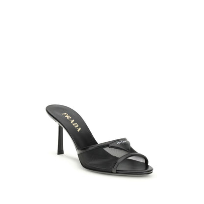 Prada Black Calf Leather Bos Taurus Stiletto Heel Sandals